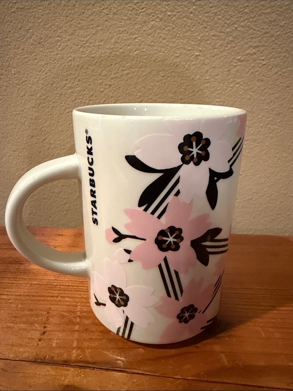 Starbucks White Ceramic Mug with Pink Floral Design